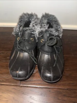 Sperry Waterproof Faux-Fur Winter Rain Boots - Black Sz 6 thumbnail 2