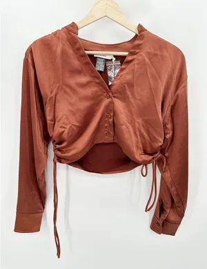 Lush‎ Women Rust Orange Satin Crop Top Ruched Mini Skirt Set Size S LS30842-FCI thumbnail 1