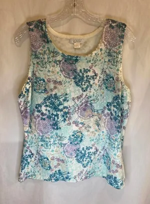 Christopher Banks NWT Woman L Sleeveless Scoop Neck Soft Floral Cottagecore Top thumbnail 1