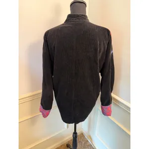 Vintage 80s/90s Black Corduroy Wearable Art Jacket Pink Paisley Frog Closures thumbnail 8