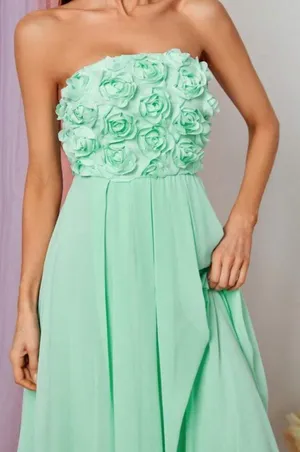 Boutique Green Prom Dress with floral top part thumbnail 4