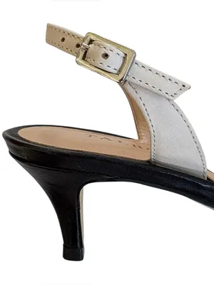 EUC Talbots Leather Slingback Heel Sandals Tan Black Ivory 7.5 Wide thumbnail 4