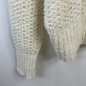 Time and Tru Large L 12-14 Tape Yarn Sweater Cream V-Neck Open Knit Pullover thumbnail 6