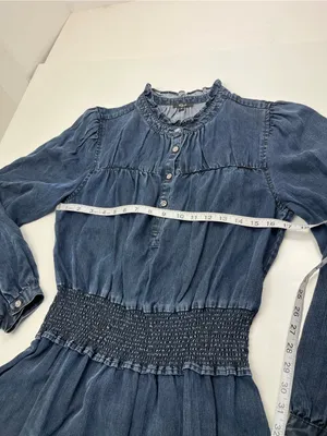 Rails Shawna Mini Dress Womens‎ Medium Dark Vintage Blue Smocked Waist Tencel thumbnail 8