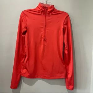 NIKE WOMEN'S Dri FIT Coral Peach Pink 1/2 ZIP UP LONG SLEEVE‎ SHIRT Small Ribbed thumbnail 2