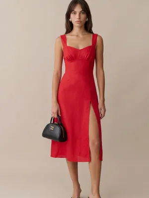 Few Moda Cassia Linen Midi Dress in Red size 8 $173 thumbnail 2