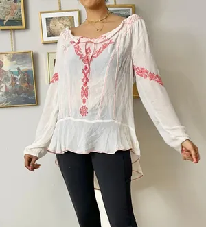 Free People Rolling Stone Woven Embroidered Top thumbnail 2