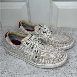 Twisted X Blend 85 tan white herringbone embroidered boat shoes sneakers sz 8 thumbnail 2