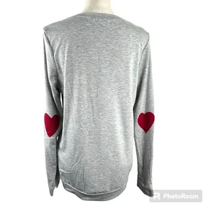 12PM by Mon Ami Gray Sweatshirt Red Heart Elbow Patch Women’s Large NWOT thumbnail 3