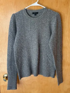 J.Crew Cable Knit Sweater Women Small Grey Merino Alpaca Blend Puff Sleeve BB408 thumbnail 1
