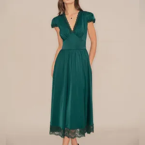 Rihoas Green V Neck Lace Maxi Dress thumbnail 3