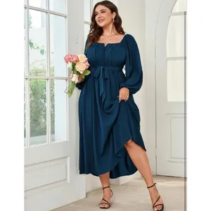 NEW Plus Size Long Sleeve Square Neck Wedding Guest Midi Dress L thumbnail 5