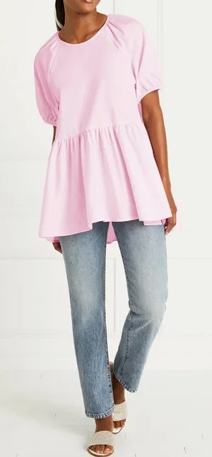 Hill House Francesca Puff Sleeve Top in Pink thumbnail 1