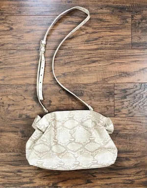 Anthropologie • Jory Clutch purse crossbody bag ruffle python snakeskin beige thumbnail 11