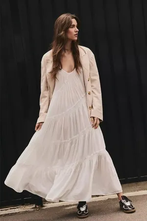 Free People Bohemian Ethereal Billowy Horizon Coast Maxi Dress White XL NWT thumbnail 1