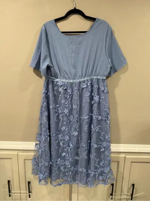 NWT Bloomchic Floral Embroidered Patchwork Mesh Dress in Blue thumbnail 6