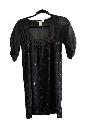 Gold Hawk Black Cotton Silk Black Mini Sequin Cocktail Evening Party Dress S thumbnail 1
