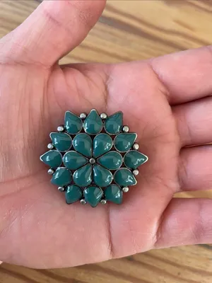 Vintage Teal Flower Southwestern Style Brooch Pendant thumbnail 6