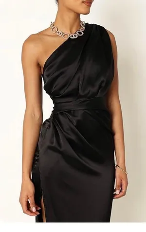 Petal & Pup Maxi Dress Black Nadia One-Shoulder Satin 6 thumbnail 2