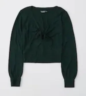 Abercrombie Forest Green Knot Front Cropped Sweater Size S thumbnail 1