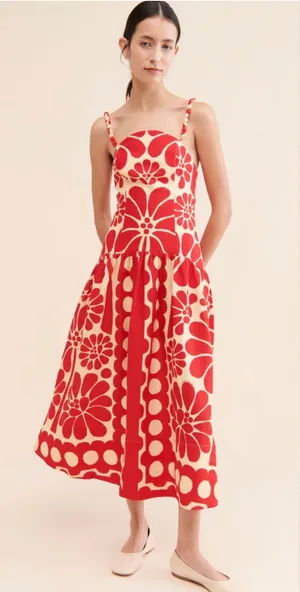 Farm Rio Palermo Linen Midi Dress XS thumbnail 1
