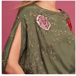 Anthropologie Seen‎ Worn & Kept Embroidered Satin Jumpsuit S Green Boho Chic thumbnail 4