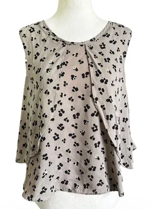 Zara Womens Medium Taupe Black Abstract Floral Draped Sleeveless Blouse | 0113 thumbnail 1