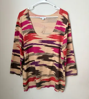 Isaac Mizrahi Live XL Abstract Multicolor Knit Sweater 3/4 Sleeve thumbnail 1