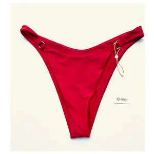 Quince Italian High-Leg Ring Bikini Bottom Swim Cherry Red Size Large NEW thumbnail 2