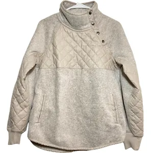 Abercrombie & Fitch Sherpa Fleece Quilted Sweatshirt Asymmetrical Snap Cream S thumbnail 2
