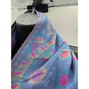 Jerusalem Pashmina Scarf Purple Pink Blue 100% Cashmere Paisley Fringe Wrap thumbnail 7