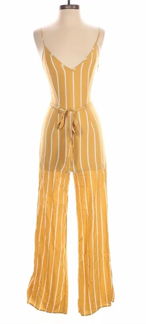 Forever 21 Mustard Yellow & White Striped Spaghetti Strap Jumpsuit thumbnail 1