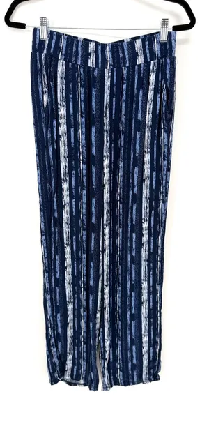 Three Dots Wide Leg Pants Womens Small‎ Blue Abstract Stripe Textured Rayon Boho thumbnail 1