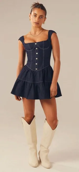 Peppermayo Isabella Denim Bustier Dress Indigo thumbnail 1