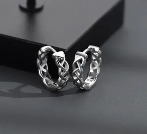 925 Silver Plated Silver Hoop Earrings for Men Women,Personality Punk Hip Hop thumbnail 1