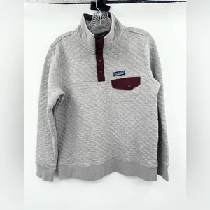 Patagonia‎ Quilted Snap T Pullover Drifter Gray/Ruby Organic Cotton Size Small thumbnail 2