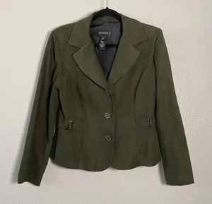 Green Vegan Suede Jacket Size 12 Hobbit Preppy Collar Retro Goblincore‎ Academic thumbnail 1