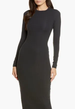 SKIMS NWT FITS EVERYBODY CREW NECK LONG SLEEVE DRESS S Onyx thumbnail 1