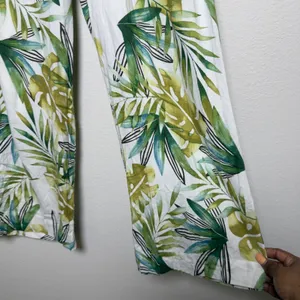 Sigrid Olsen Women‎ Linen Pants Large White Green Tropical Palm Leaf Wide Leg thumbnail 2
