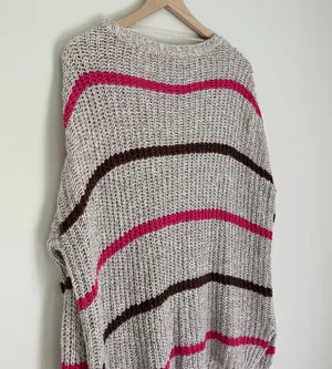 Free People Complete in Stripes Slouchy Oversized Sweater Grey Pink Brown XS thumbnail 5