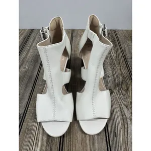 Clarks Womens 8.5M Deva Heidi White Leather Ankle Strap Heels Sandals Boho thumbnail 3