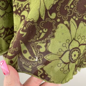 Hot Tempered Y2K Olive Green Brown Floral Paisley Mesh V Neck Asymmetrical Tank thumbnail 8