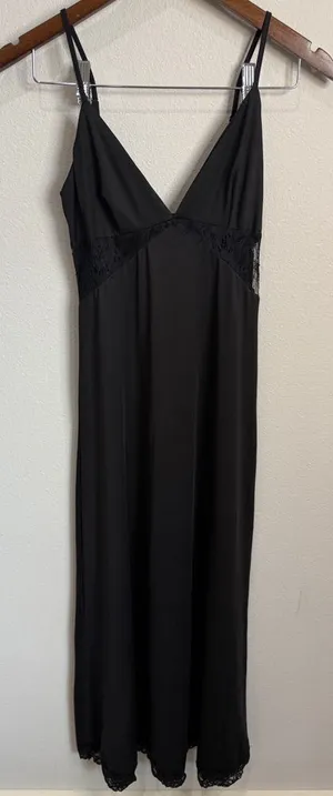 Cider Black Full Length Silky Slip Dress Size S thumbnail 1