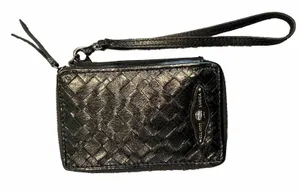 Elliott Lucca Black Leather Wristlet Zip Around Wallet‎ Phone Pocket Woven thumbnail 1