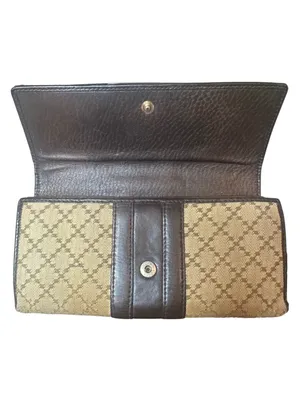 GUCCI Horsebit Diamante Brown Leather and Beige Canvas Bifold Wallet WOC thumbnail 8