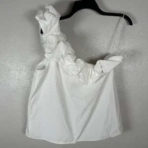NEW Amanda Uprichard Size Medium White Ruffle One Shoulder Sleeveless Blouse Top thumbnail 3