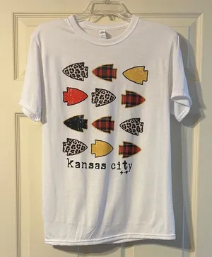 Jerzees Kansas City Chiefs Graphic Tee White Leopard, Plaid, & Plain Arrowheads Small thumbnail 1