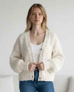 NWOT Altar’d State Oversized Chunky Cable Knit Cardigan - Cream Speckled Wool thumbnail 1