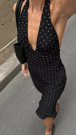 Zara Black Polka Dot Halter Midi Dress thumbnail 1
