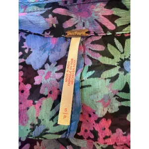 Free People Floral Ruched Side Button Down Shirt Purple Blue Small boho whimsi‎ thumbnail 5